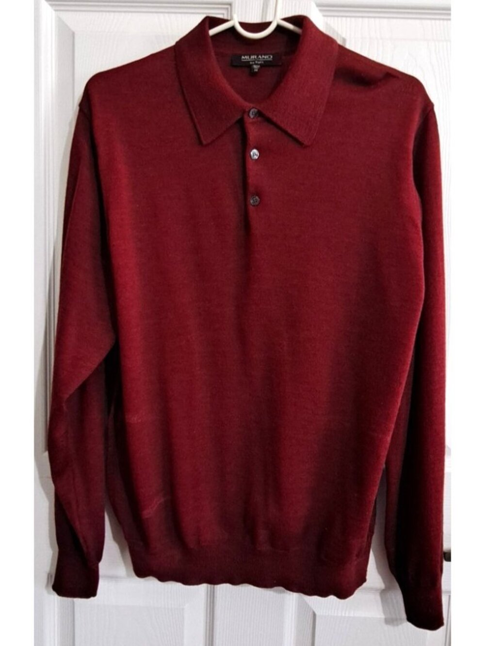 Murano By Raffi Men's M Red Merino Wool Pullover Collared Sweater Preppy